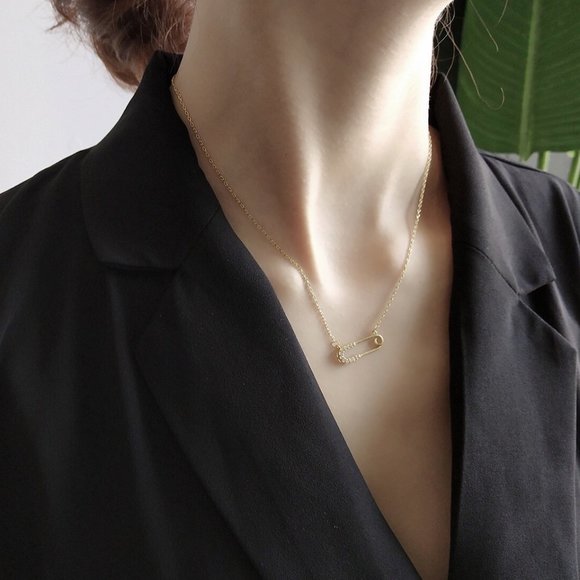 Gold Vermeil Safety Pin Necklace - Picture 6 of 7